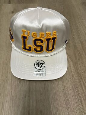 47 Satin Snapback Hat - White with Purple & Gold LSU Embroidery
